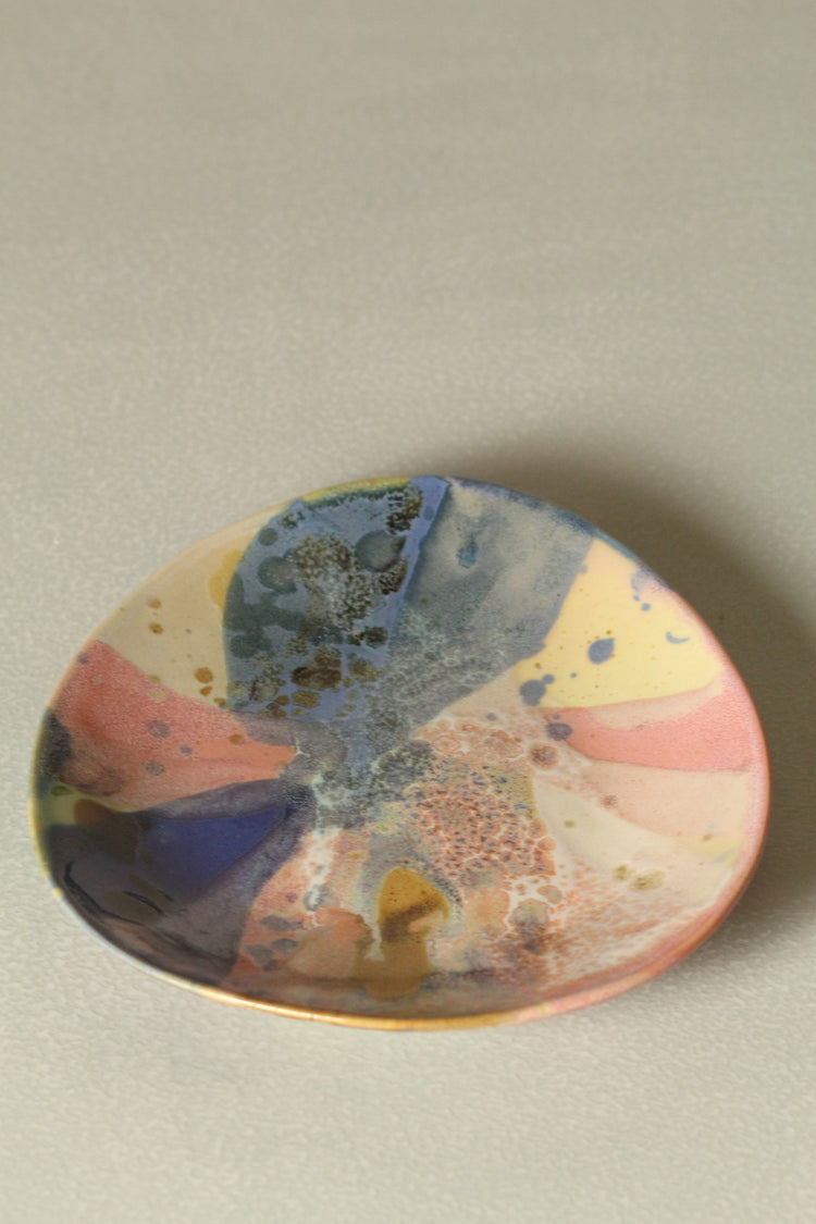High Sided Plate - Painterly blue, pink, tan, greens
