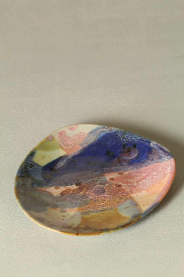 High Sided Plate - Painterly blue, pink, tan, greens