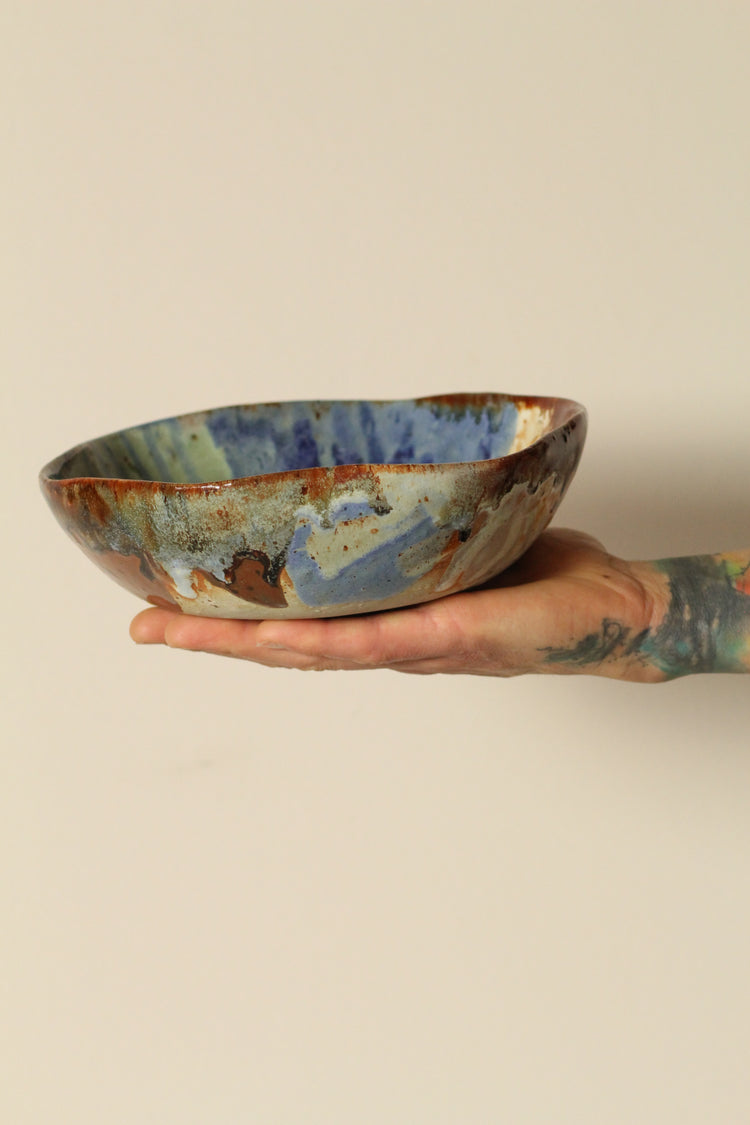 Rust, blue and green everything bowl with frill