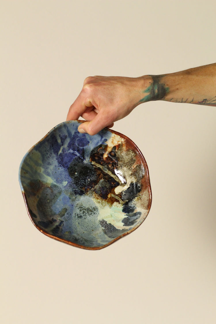 Rust, blue and green everything bowl with frill