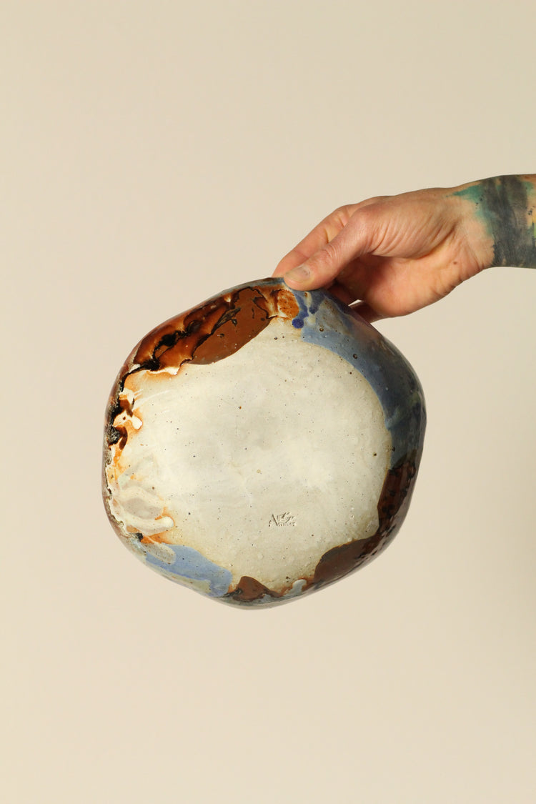 Rust, blue and green everything bowl with frill