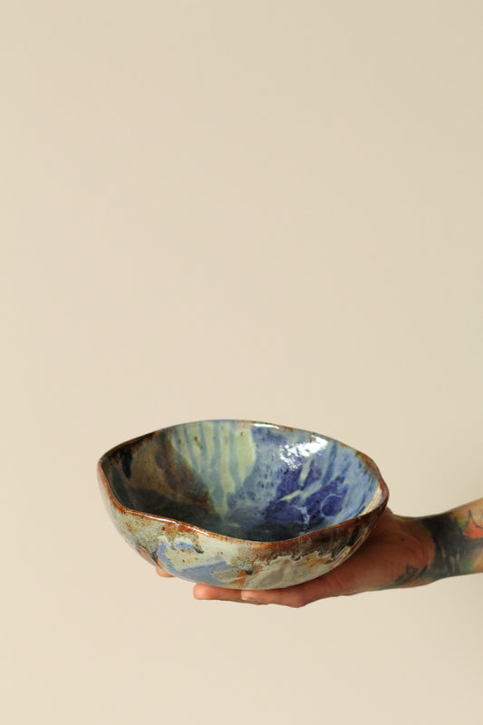 Rust, blue and green everything bowl with frill