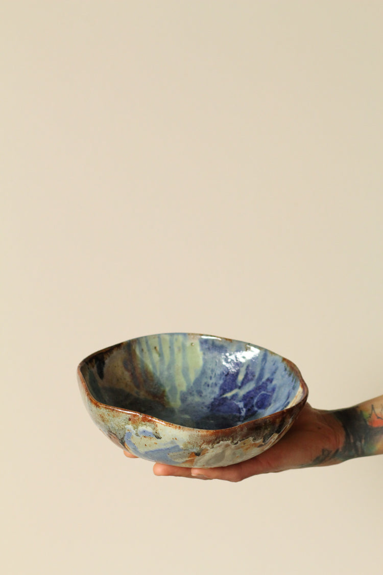 Rust, blue and green everything bowl with frill