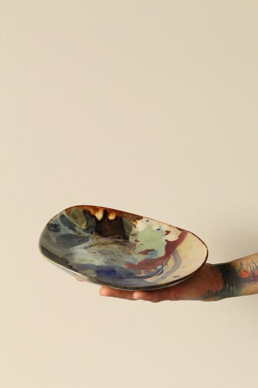 High Sided Plate - Rust, yellow, green, blue, crimson