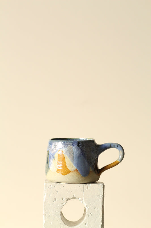 ⚫️ Polka Dot Painter Mug | Handcrafted Ceramic | Pastel Blue + Yellow