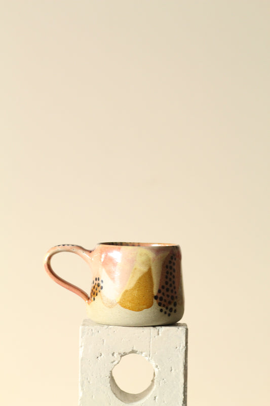 ⚫️ Polka Dot Painter Mug | Handcrafted Ceramic | Pastel Pink + Yellow