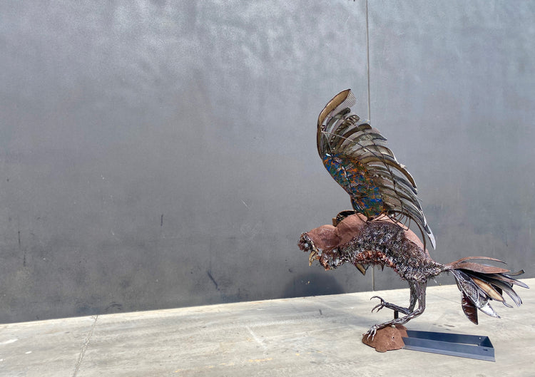Large metal owl sculpture