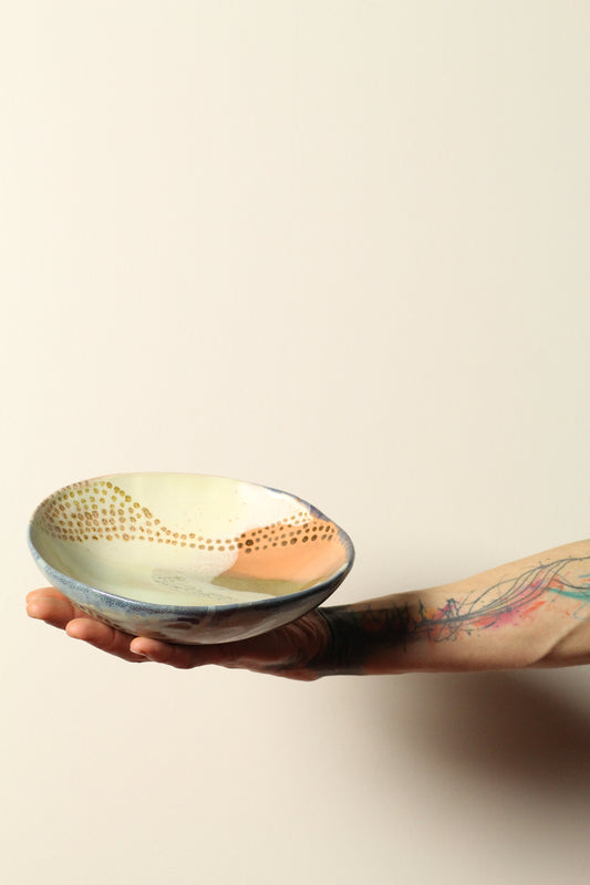 π€ Polka Dot Painter Bowl | Olive, Blue & Peach | Handcrafted Ceramic