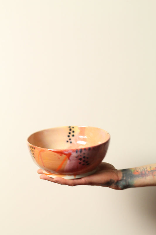 ⚫️ Polka Dot Painter Bowl | Peach, Coral + Soft Yellow | Handcrafted Ceramic