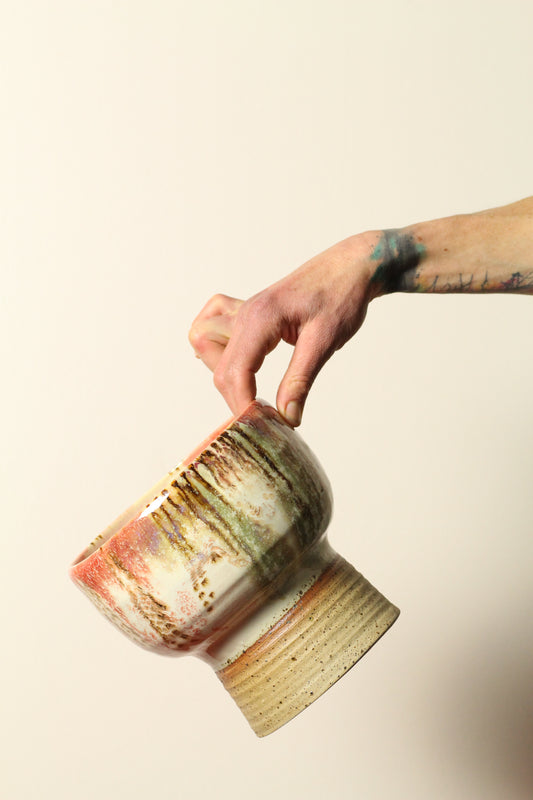 Polka Dot Painter Pedestal | Handcrafted Ceramic Stand with Colourful Interior | 200mm