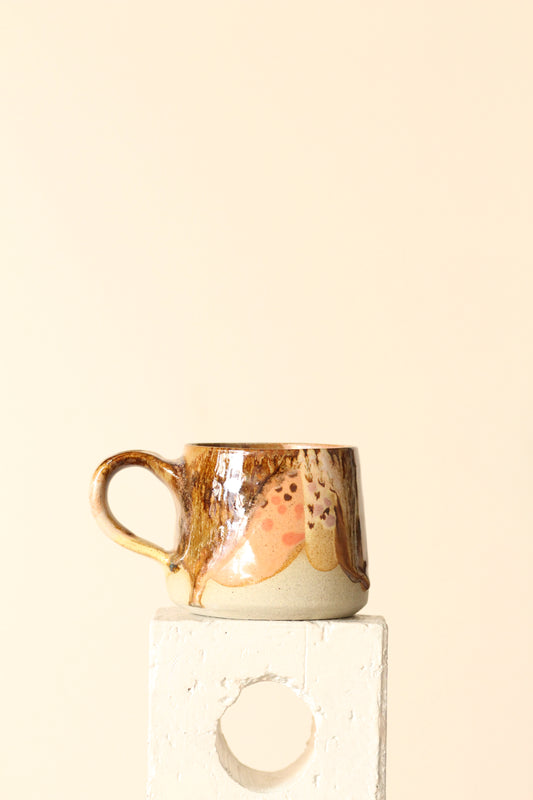 🟤 Autumn Rust – Polka Dot Painter Mug in Rust, Yellow & Peach | Handcrafted Ceramic