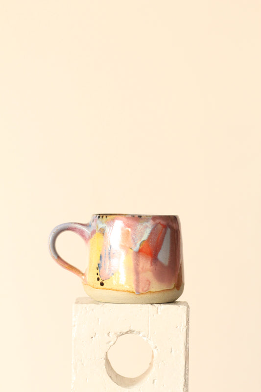 🟣 Carousel – Polka Dot Painter Mug in Red, Yellow & Purple | Handcrafted Ceramic