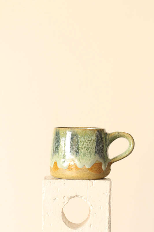 💧 Drippy Green | Painter Mug in Salted Green, Blue & Tan | Handcrafted Ceramic
