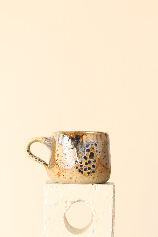 🔵 Polka Dot Painter Mug in Blue, Orange & Rust |Rough| Handcrafted Ceramic