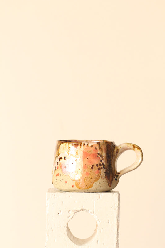 🟤 Autumn Rust | Rough – Polka Dot Painter Mug in Rust, Yellow & Peach | Handcrafted Ceramic