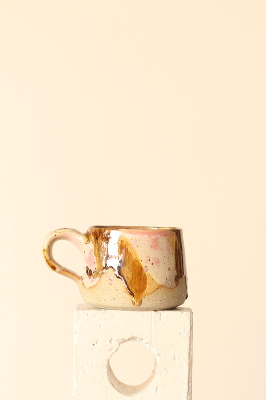 🟤 Autumn Rust | Rough – Polka Dot Painter Mug in Rust, Yellow & Peach | Handcrafted Ceramic