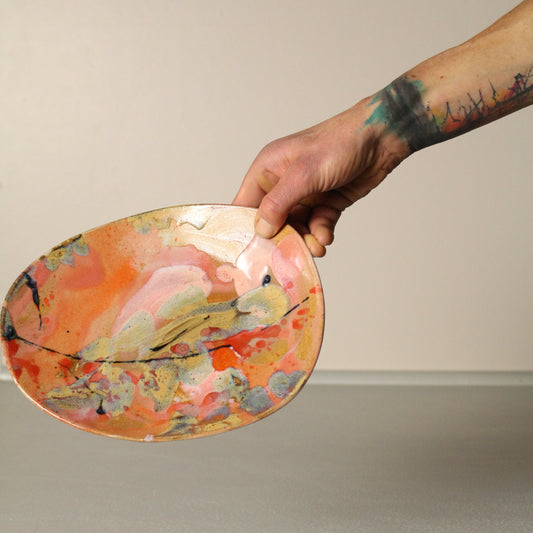 High sided pink painterly plate