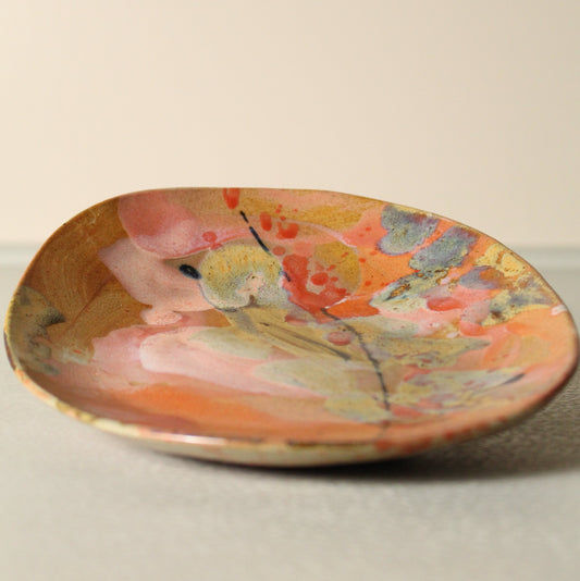 High sided pink painterly plate