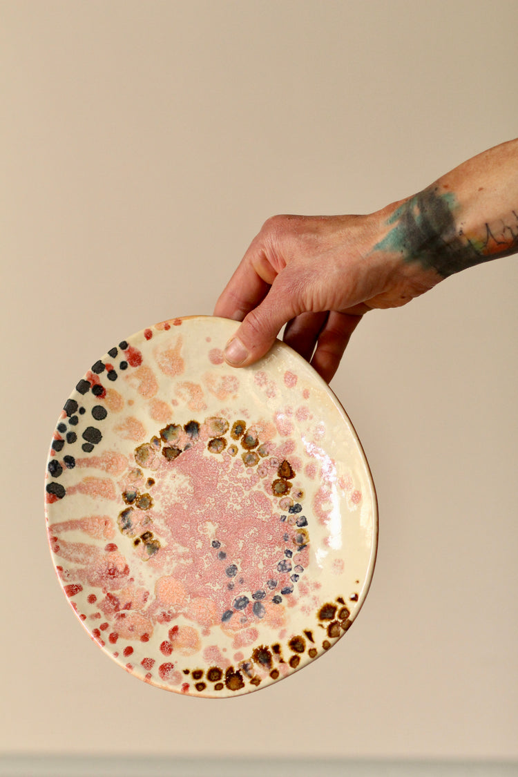 High Sided Plate - Salted Cream with red and rust spots