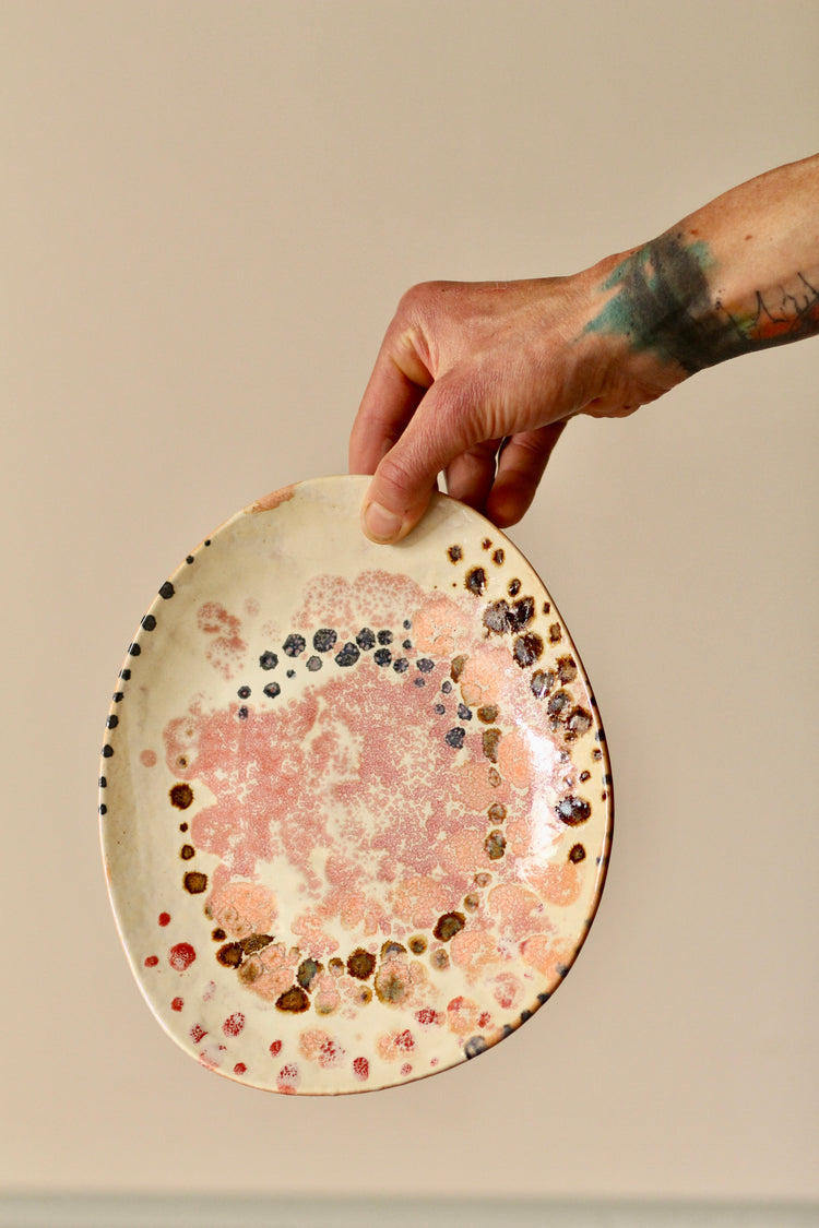 High Sided Plate - Salted Cream with red and rust spots