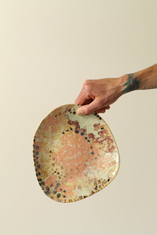 High Sided Plate - Orange, yellow green spots