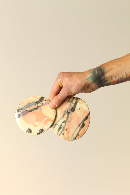 Coasters – Painterly White, Pink & Black splash (Pair)