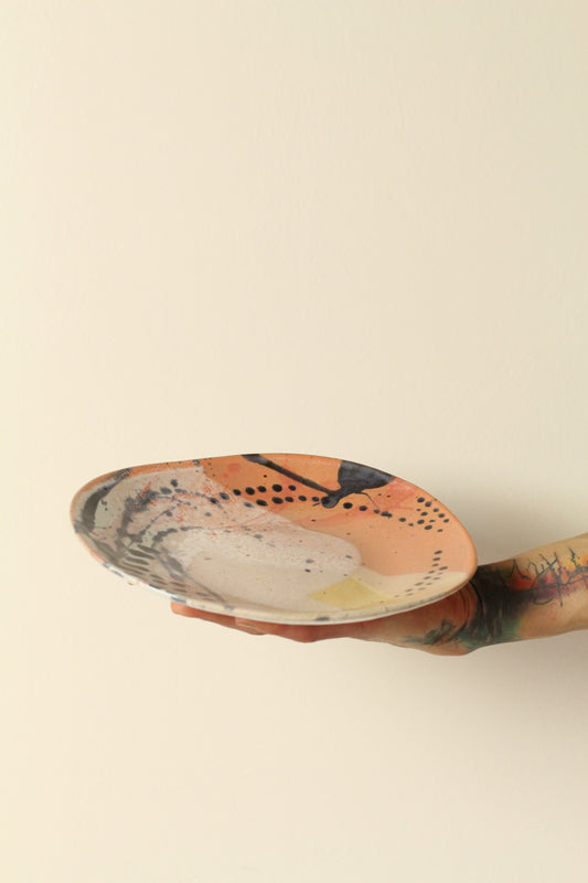 High Sided Plate - Squid ink, peach yellow and white