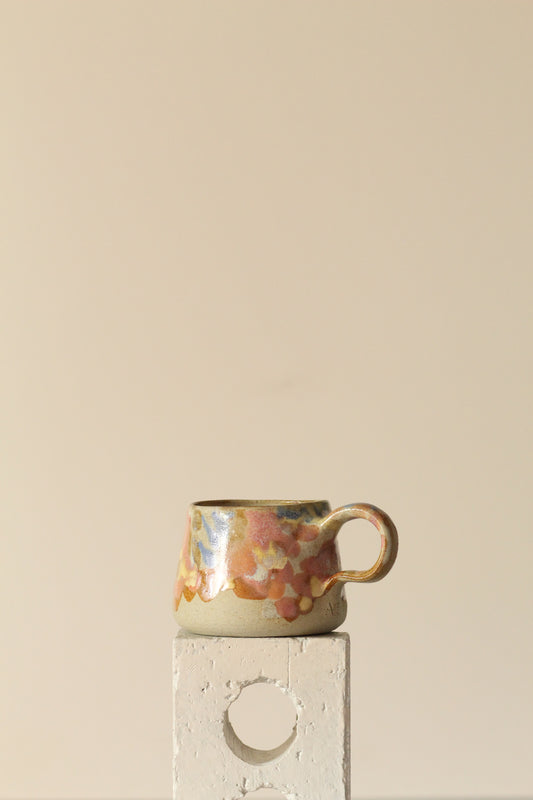 Xtra large painterly Mug, pink, yellow, white blue dots