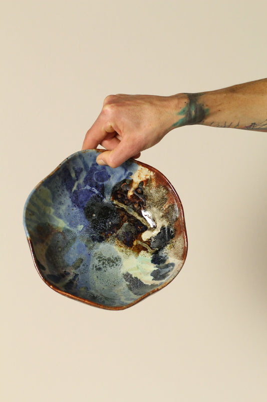 Rust, blue and green everything bowl with frill