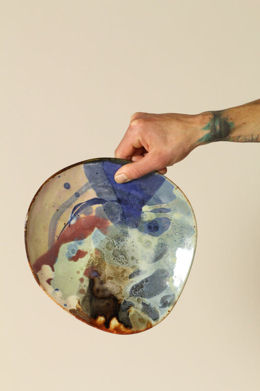 High Sided Plate - Rust, yellow, green, blue, crimson