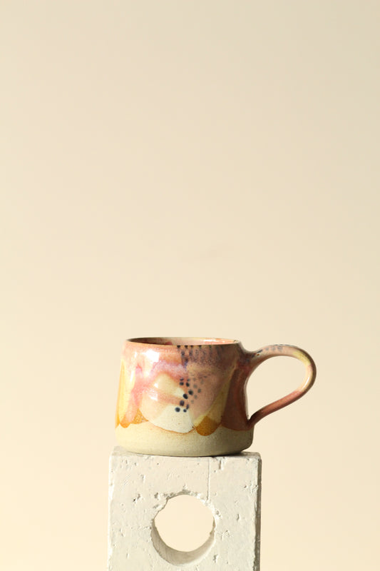 ⚫️ Polka Dot Painter Mug | Handcrafted Ceramic | Pastel Pink + Yellow